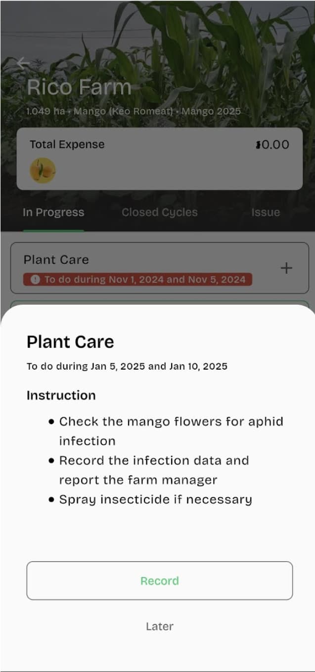 Farming timelines and instructions